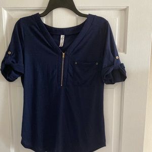 PerSeption Navy Quarter Zip Top with Gold Details